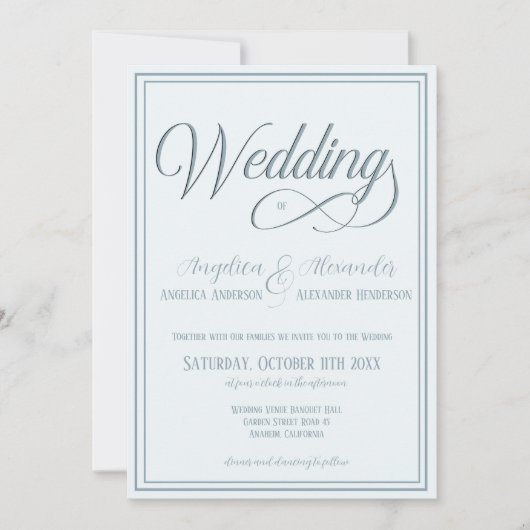 Typografie Dusty blue Formele bruiloft Kaart (Voorkant)
