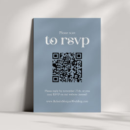 Typografie Dusty Blue QR code Bruiloft RSVP Kaartje