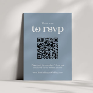 Typografie Dusty Blue QR code Bruiloft RSVP Kaartje