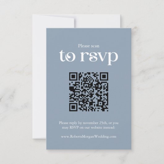 Typografie Dusty Blue QR code Bruiloft RSVP Kaartje (Voorkant)