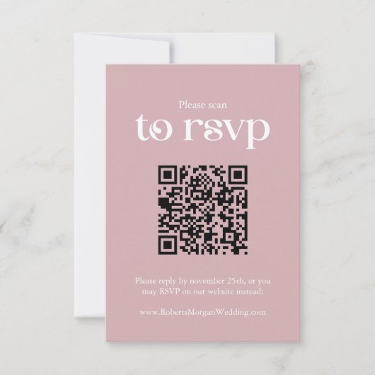 Typografie Dusty Roos QR code Bruiloft RSVP Kaartje (Voorkant)