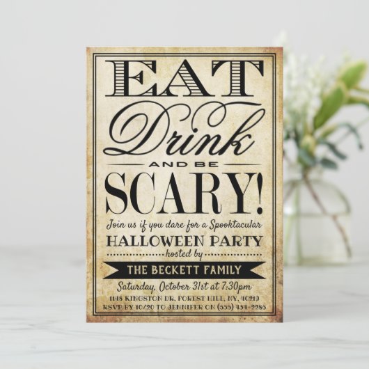  Typografie Eat, Drink & Wees eng Halloween Kaart (Staand voorkant)