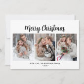 Typografie Eenvoudig gebladerte 3 Multi Photo Chri Feestdagenkaart (Voorkant)