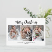 Typografie Eenvoudig gebladerte 3 Multi Photo Chri Feestdagenkaart (Staand voorkant)