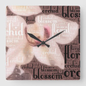Typografie Embedded Orchid, Floral, Blossom Foto Vierkante Klok (Voorkant)