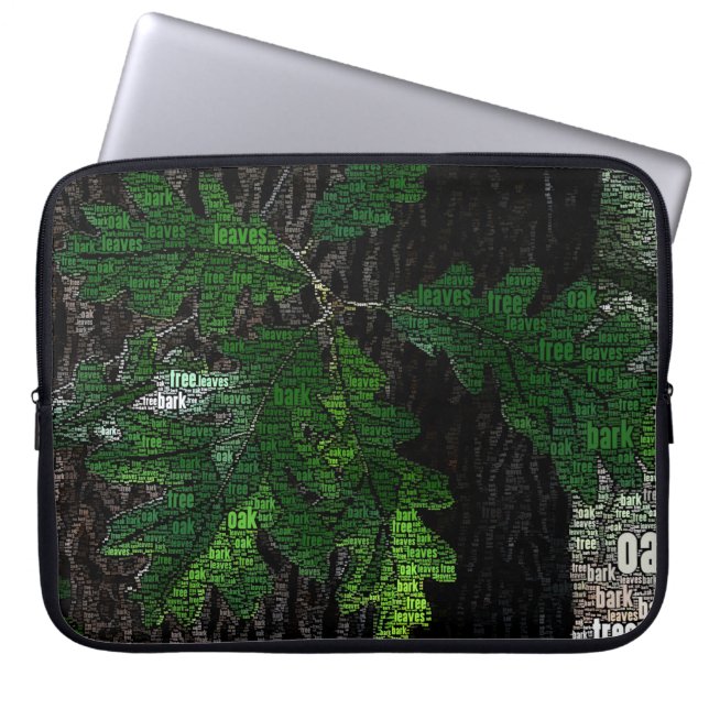 Typografie Embedded Word Cloud Tree blaast schaars Laptop Sleeve (Voorkant)