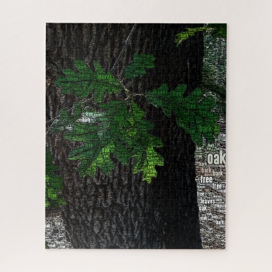 Typografie Embedded Word Cloud Tree Leaves & Bark Legpuzzel (Verticaal)