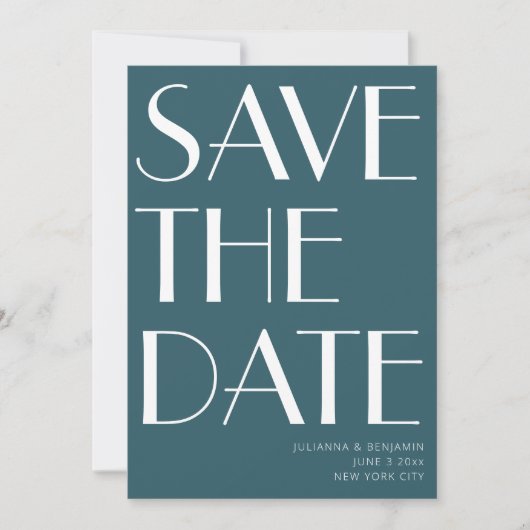  Typografie Emerald Blauwgroen Art Deco Foto Save The Date (Voorkant)