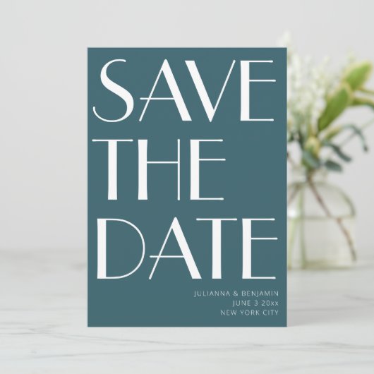  Typografie Emerald Blauwgroen Art Deco Foto Save The Date (Staand voorkant)