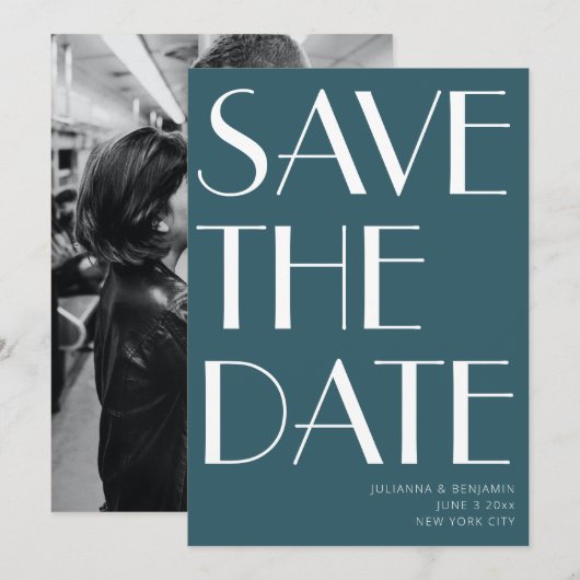  Typografie Emerald Blauwgroen Art Deco Foto Save The Date (Voorkant / Achterkant)