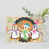 Typografie en kerstfeestdag in pinguïns feestdagenkaart (Staand voorkant)