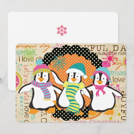 Typografie en kerstfeestdag in pinguïns feestdagenkaart (Voorkant / Achterkant)