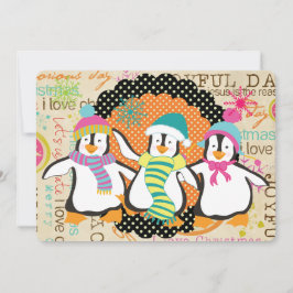 Typografie en kerstfeestdag in pinguïns feestdagenkaart
