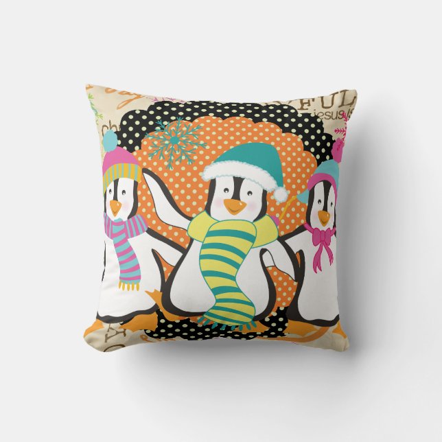 Typografie en kerstfeestdag pinguïns kussen (Voorkant)