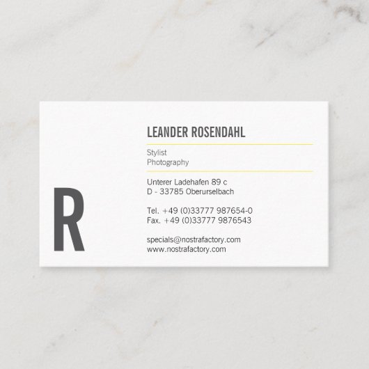 Typografie en kleur visitekaartje (Voorkant)