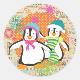 Typografie en Penguins Cute Holiday Round Sticker