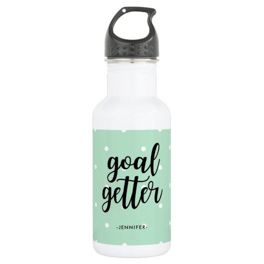Typografie en Stippen | Mint Green Goal Getter Waterfles (Voorkant)