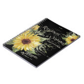  typografie en zonnebloemen op zwart notitieboek (Linkerzijde)