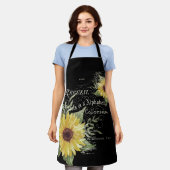typografie en zonnebloemen op zwart schort (Gedragen)