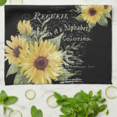  typografie en zonnebloemen op zwart theedoek (Gevouwen)
