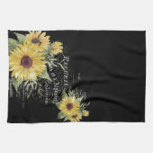  typografie en zonnebloemen op zwart theedoek (Horizontaal)