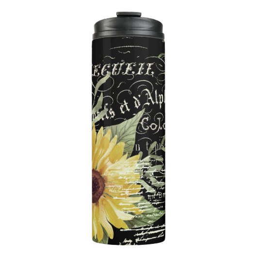 typografie en zonnebloemen op zwart thermosbeker (Voorkant)