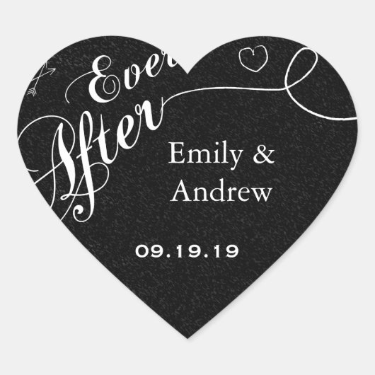 Typografie Everafter Chalkboard Black Wedding Seal Hart Sticker (Voorkant)