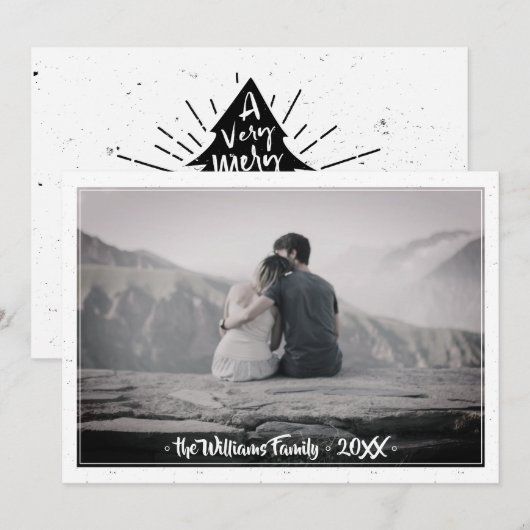 Typografie familie van Merry Kersttree Foto Feestdagenkaart (Voorkant / Achterkant)