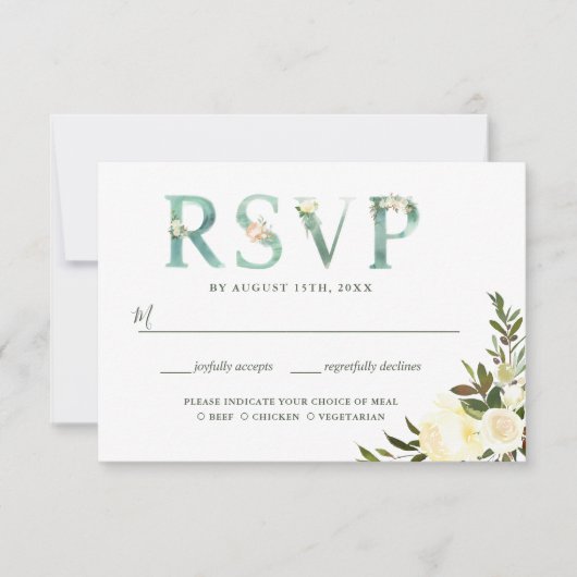 Typografie Floral Greenery Waterverf RSVP Kaartje (Voorkant)