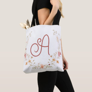 Typografie Floral Monogram Initiaal A Tote Bag
