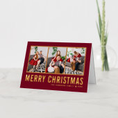 Typografie Foto Collage Burgundy Kerstmis Folie Feestdagenkaart (Voorkant)