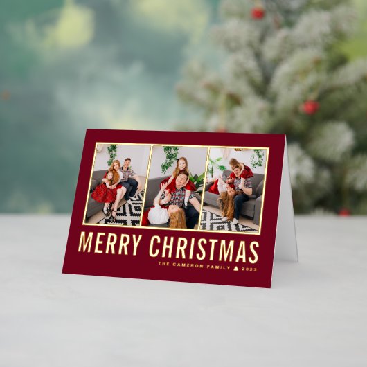 Typografie Foto Collage Burgundy Kerstmis Folie Feestdagenkaart (Feestdagen Insitu)