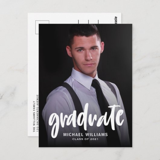 Typografie Foto Guy Afstuderen Aankondiging Briefkaart (Voorkant / Achterkant)