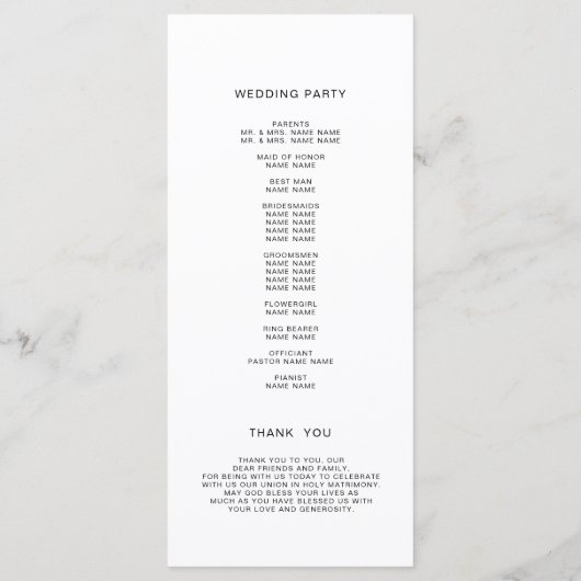 Typografie Foto Moderne Massaceremonie Huwelijk Programmakaart (Achterkant)