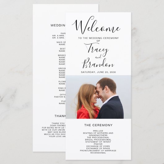 Typografie Foto Moderne Massaceremonie Huwelijk Programmakaart (Voorkant / Achterkant)
