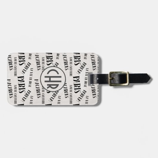 Typografie French Theme Monogram | Parijs | Parfum Bagagelabel (Voorkant horizontaal)