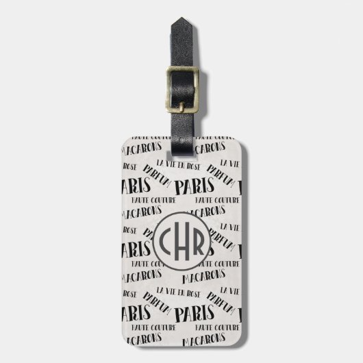 Typografie French Theme Monogram | Parijs | Parfum Bagagelabel (Voorkant verticaal)