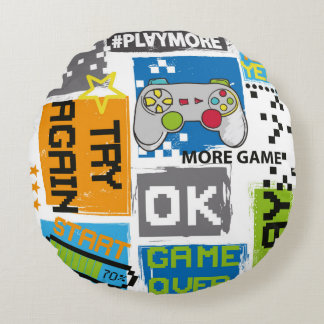 Typografie Game-pixelafdruk. Game-illustratie. bo Rond Kussen