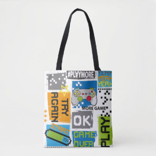Typografie Game-pixelafdruk. Game-illustratie. bo Tote Bag