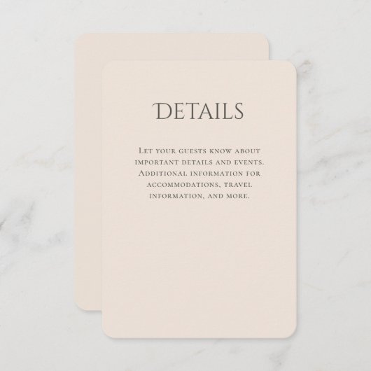 Typografie Gebogen Beige Bruiloft Details Informatiekaartje (Voorkant / Achterkant)