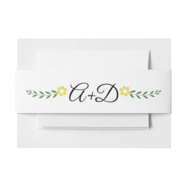 Typografie, gele bloemen en initialen bruiloft uitnodigingen wikkel