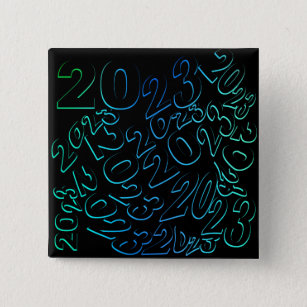 typografie gelukkig nieuw jaar 2023 vierkante button 5,1 cm
