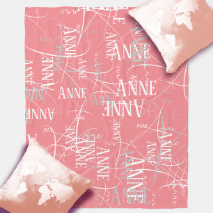 Typografie Girl Name Pattern Pink Fleece Blanket Deken