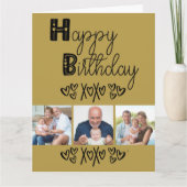 Typografie Gold Black 3 Foto geboortedag Kaart (Voorkant)