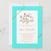 Typografie gold floral leaf aqua chic Bat Mitzvah Kaart (Voorkant)