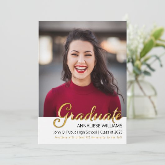 Typografie Gold Photo Afstuderen Aankondiging (Staand voorkant)