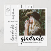 Typografie Graduation Party | De datum-foto opslaa Briefkaart (Voorkant / Achterkant)