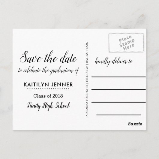 Typografie Graduation Party | De datum-foto opslaa Briefkaart (Achterkant)