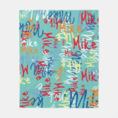 Typografie Graffiti Naam allover blauwgroen blauw Fleece Deken (Voorkant)
