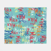 Typografie Graffiti Naam allover blauwgroen blauw Fleece Deken (Voorkant (Horizontaal))